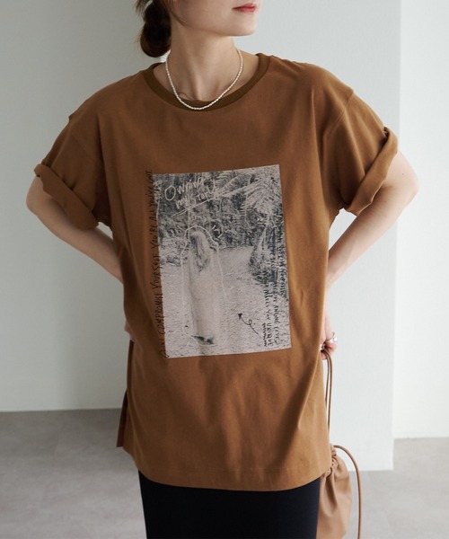 PUAL CE CIN グレー ロゴTシャツ 半袖 pual ce cin tシャツ スーピマコットンBIGロゴショートTシャツ