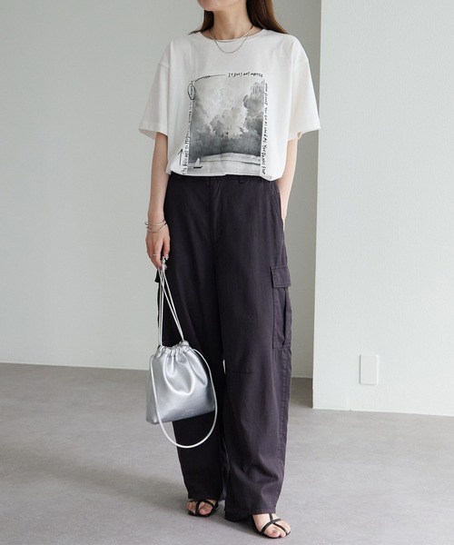 PUAL CE CIN グレー ロゴTシャツ 半袖 pual ce cin tシャツ スーピマコットンBIGロゴショートTシャツ