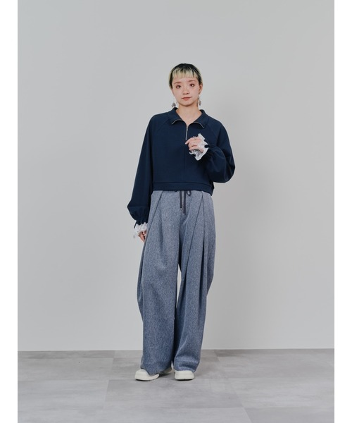 TEVALT ジャージ ハーフジップ配色レーストップス レディース