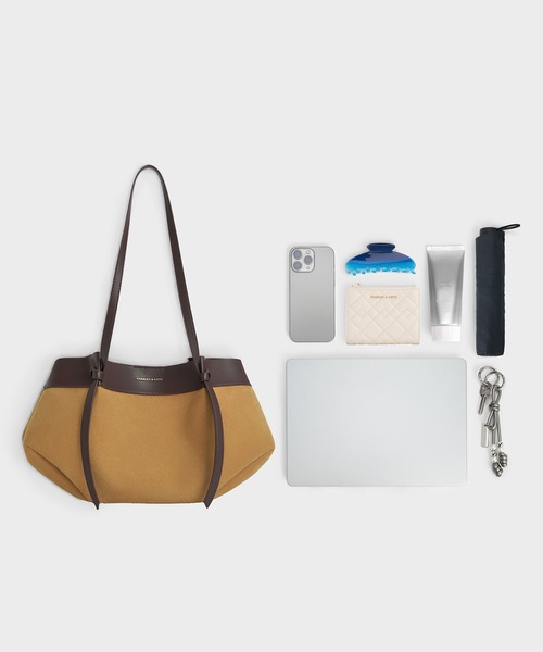 CHARLES & KEITH 青 スエード トートバッグ Calla カルラ ラージスエードトートバッグ - Sahara Sand