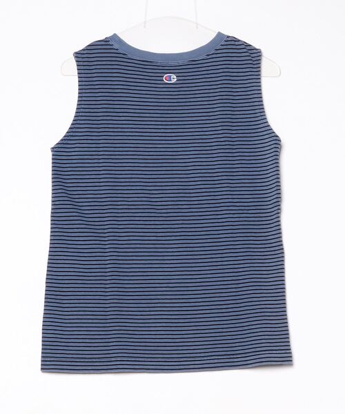 「Champion」 ボーダー柄ノースリーブトップス M ブルー メンズ
