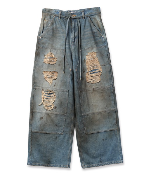 ワイドパンツ ジーンズ DOUBLE KNEE DENIM PANTS メンズの画像