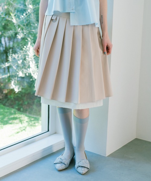スカート back pleats skirt スカート layered medium pleats skirt / レイヤード風ミディスカート