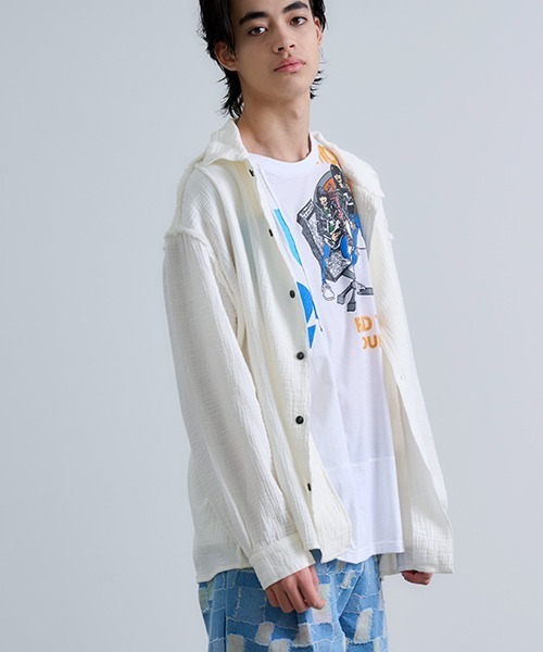 Revo. シャツ アウトリンキング ダブルガーゼ レギュラーカラー