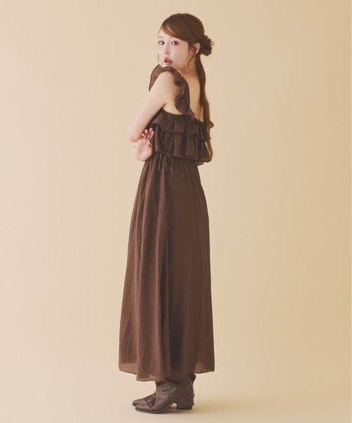 NICE CLAUP フリーサイズ サイドカットリボンロングキャミワンピース one after another NICE CLAUP ワンピース サイドリボンキャミ