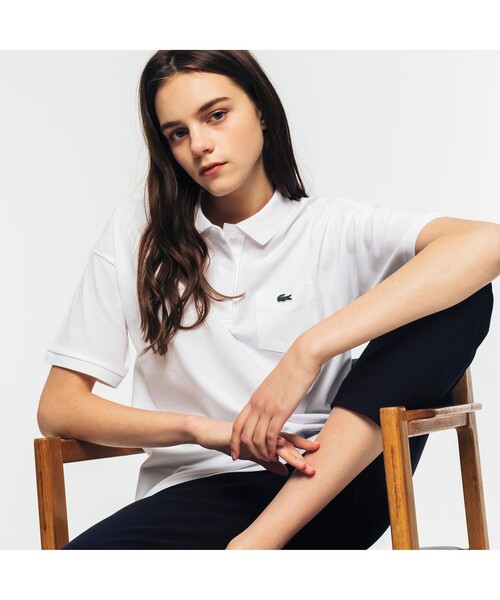 「LACOSTE」 半袖ポロシャツ 36 ネイビー レディース