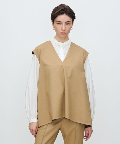 TOMORROWLAND collection ブラウス シャツ スーパーウールウィーブ V