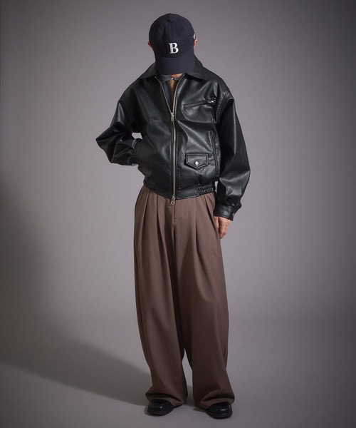 Perushu ブルゾン アウター ヴィンテージライク 合成皮革ジャケット