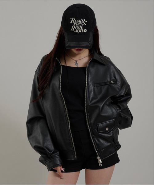 Perushu ブルゾン アウター ヴィンテージライク 合成皮革ジャケット