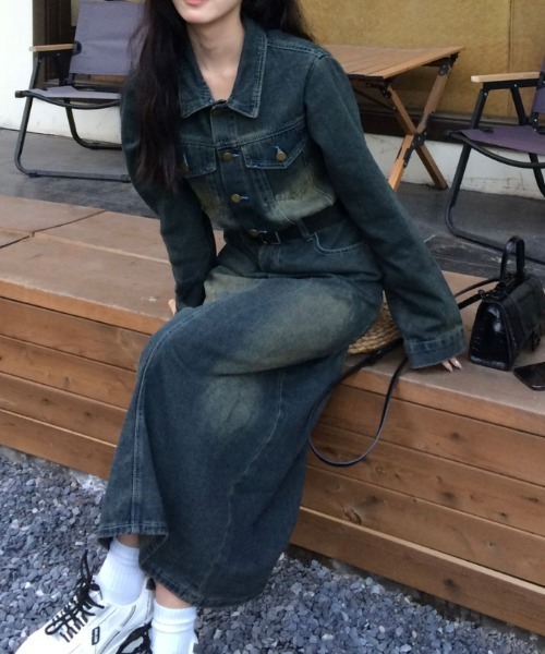 Aelina ワンピース ベルト付きデニムワンピース : ZOZOTOWN Yahoo!店