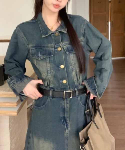 Aelina ワンピース ベルト付きデニムワンピース : ZOZOTOWN Yahoo!店