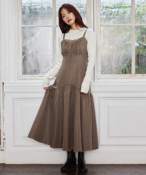 ミニミニrotate キャミワンピース　ルーシュメッシュミディドレス ミニミニ様専用rotate キャミワンピース ルーシュメッシュミディドレス