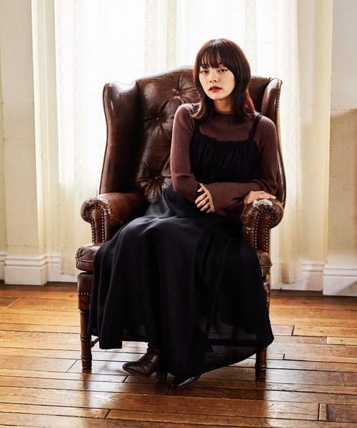 mysty woman（ミスティウーマン） ワンピース レース付きギャザー