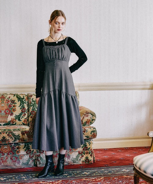 mysty woman（ミスティウーマン） ワンピース レース付きギャザー