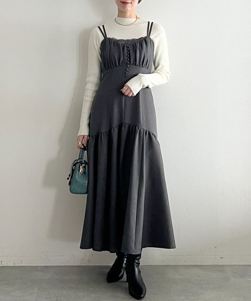 mysty woman（ミスティウーマン） ワンピース レース付きギャザー