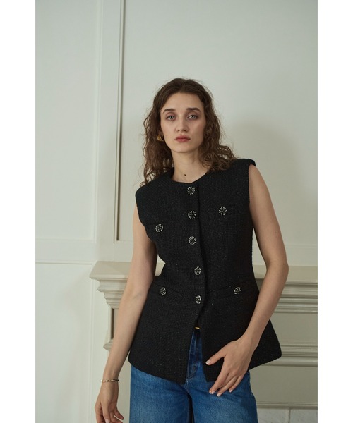 ella ツィードベスト Estella.K ベスト ジレ Mabel Vest2 クルーネックツイードベスト2