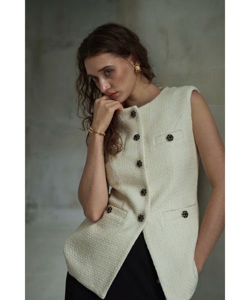 【新品未使用】Estella.K ツイードベスト Estella.K ベスト ジレ Mabel Vest2 クルーネックツイードベスト2