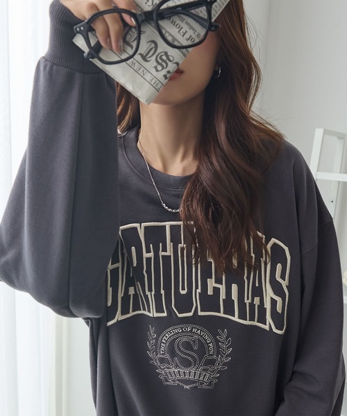 トレーナー スウェット 裏起毛 ビッグロゴ刺繍スウェット レディース 