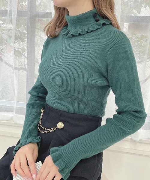 F i.n.t（フィント） ニット セーター 釦付きフリルリブタートル/fint