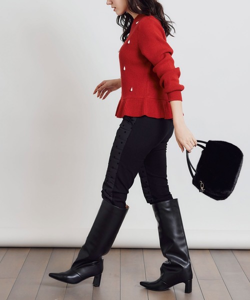 PICCIN PERLA パンツ フロッキードットダウンパンツ レディース