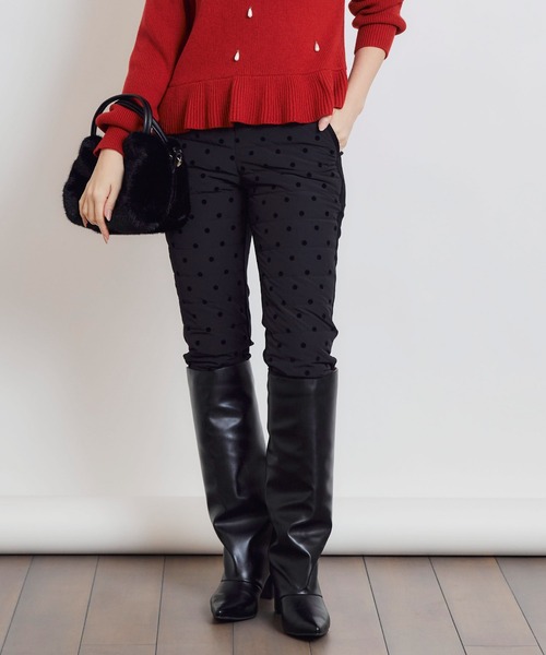 PICCIN PERLA パンツ フロッキードットダウンパンツ レディース