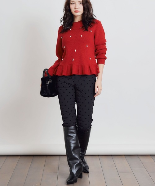 PICCIN PERLA パンツ フロッキードットダウンパンツ レディース