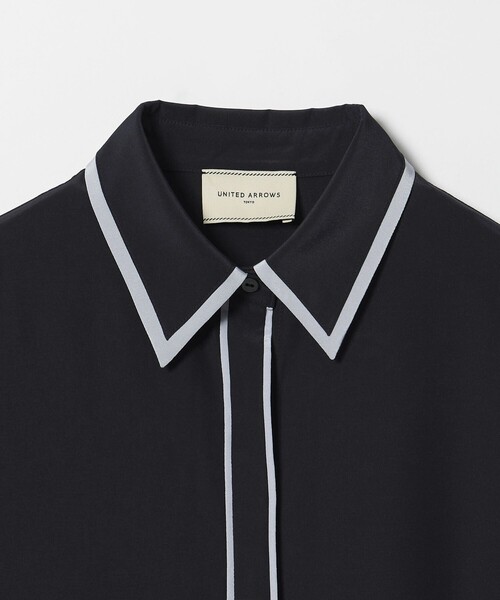 【今期】UNITED ARROWS フレアシルエット 半袖ブラウス 黒 UNITED ARROWS（ユナイテッドアローズ） ブラウス シャツ バイカラー