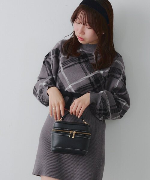 continuer de NICE CLAUP ワンピース チェック切替ニットミニ