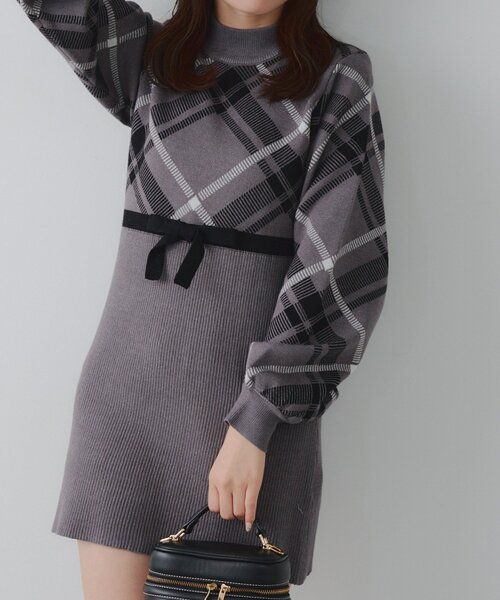 continuer de NICE CLAUP ワンピース チェック切替ニットミニ