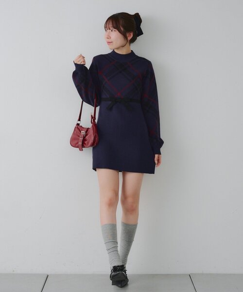 continuer de NICE CLAUP ワンピース チェック切替ニットミニ