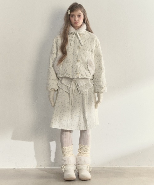 SunsetPark ダウンコート ダウンジャケット 花柄 コーデュロイダウン