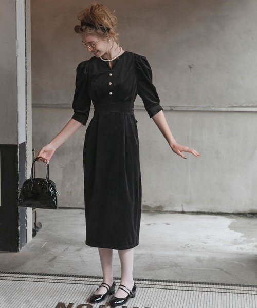 「BONLECILL noir」 7分袖ワンピース FREE ネイビー レディース_画像3