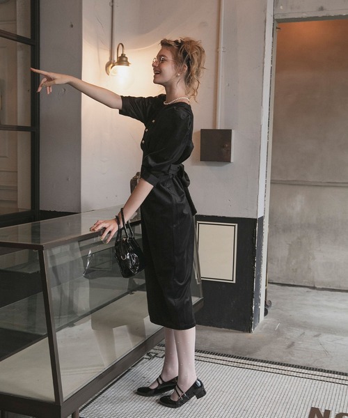 「BONLECILL noir」 7分袖ワンピース FREE ネイビー レディース_画像4