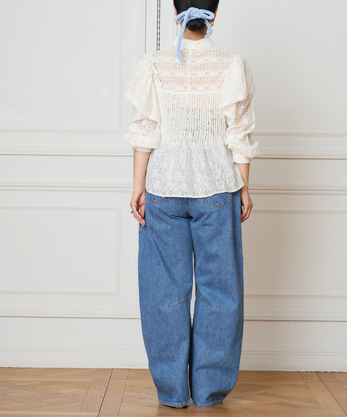 IENA LA BOUCLE レース　トップス　カットソー　シャツ　ブラック IENA LA BOUCLE レース トップス カットソー シャツ ブラック