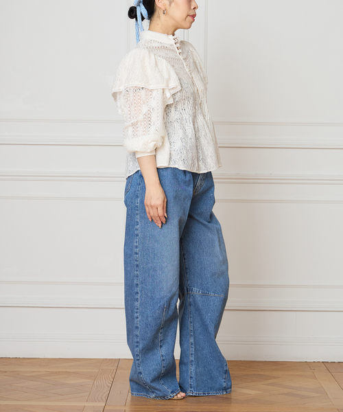 IENA LA BOUCLE ラッフルレース ショートブラウス IENA LA BOUCLE（イエナラブークル） ブラウス シャツ レースオン