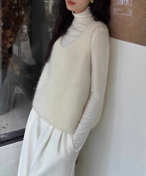 「LADY LIKE」 ニットベスト M ライトグレー レディース_画像3