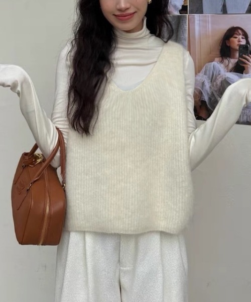 「LADY LIKE」 ニットベスト M ライトグレー レディース_画像4