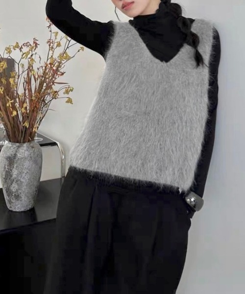 「LADY LIKE」 ニットベスト M ライトグレー レディース_画像8