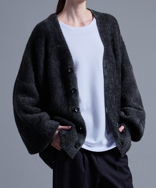 「Loose/ルース」 ニットカーディガン S グレイッシュベージュ メンズ_画像6