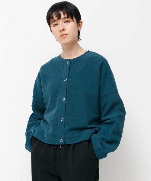 Drumohr◆厚手 カーディガン ジャケット【48】ダークグリーン／リブニット アースミュージックアンドエコロジー earth music&ecology アラン