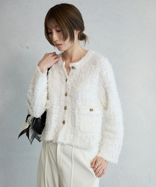 BABYLONE（バビロン） ジャケット ノーカラージャケット ツイード