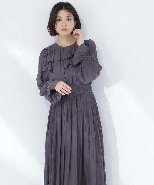 新品未使用タグつき　ネイビー　ワンピース　フリル　ラッフル　セレモニー NATURAL BEAUTY BASIC（ナチュラルビューティーベーシック
