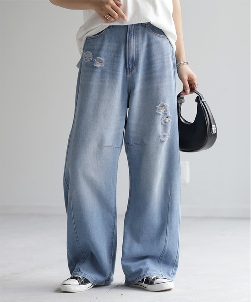 「HUG.U」 デニムパンツ X-LARGE ダークインディゴブルー レディース_画像3