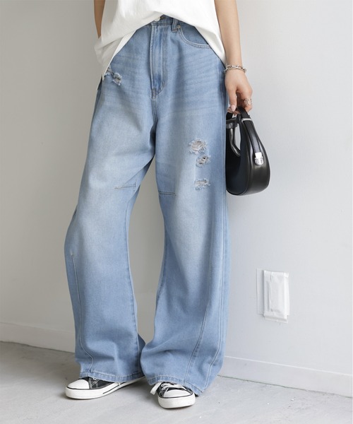 「HUG.U」 デニムパンツ X-LARGE ダークインディゴブルー レディース_画像4