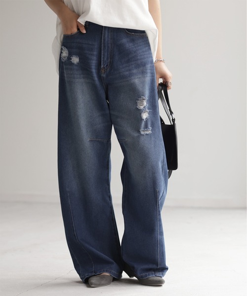 「HUG.U」 デニムパンツ X-LARGE ダークインディゴブルー レディース_画像7