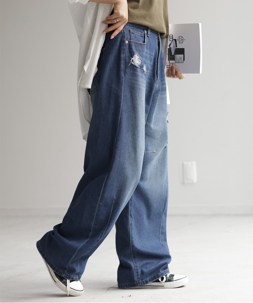 「HUG.U」 デニムパンツ X-LARGE ダークインディゴブルー レディース_画像9