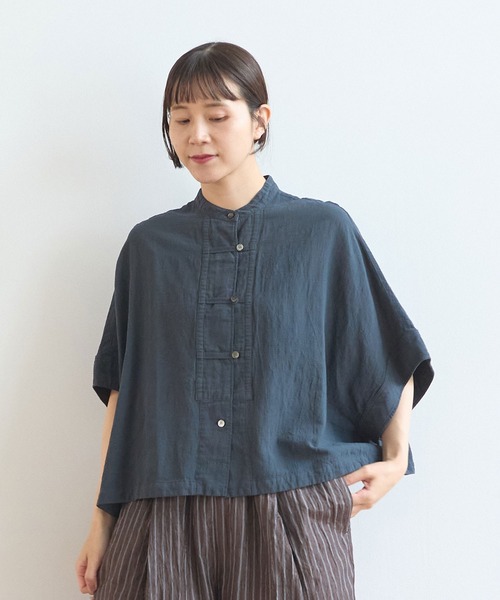 yuni リネンシャツ ブラウス シャツ 半袖 強撚CottonLinen 近江晒short