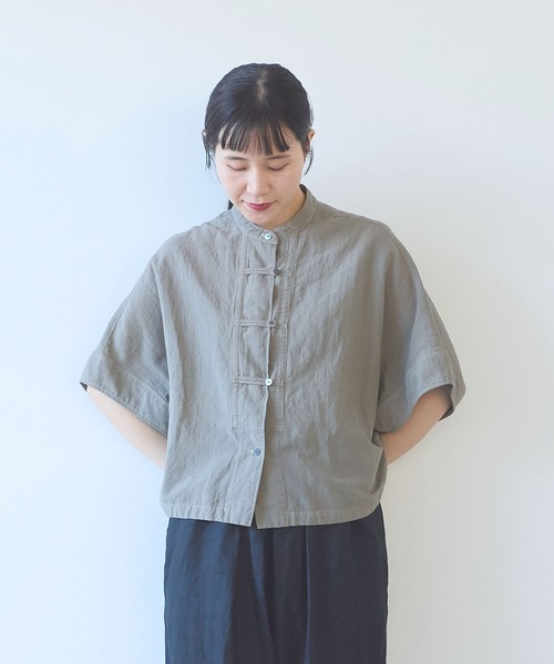 yuni ブラウス シャツ 強撚CottonLinen 近江晒short blouse レディース