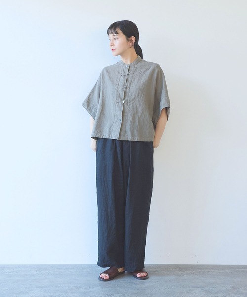 yuni リネンシャツ ブラウス シャツ 半袖 強撚CottonLinen 近江晒short