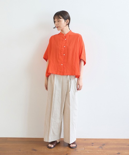 yuni リネンシャツ ブラウス シャツ 半袖 強撚CottonLinen 近江晒short